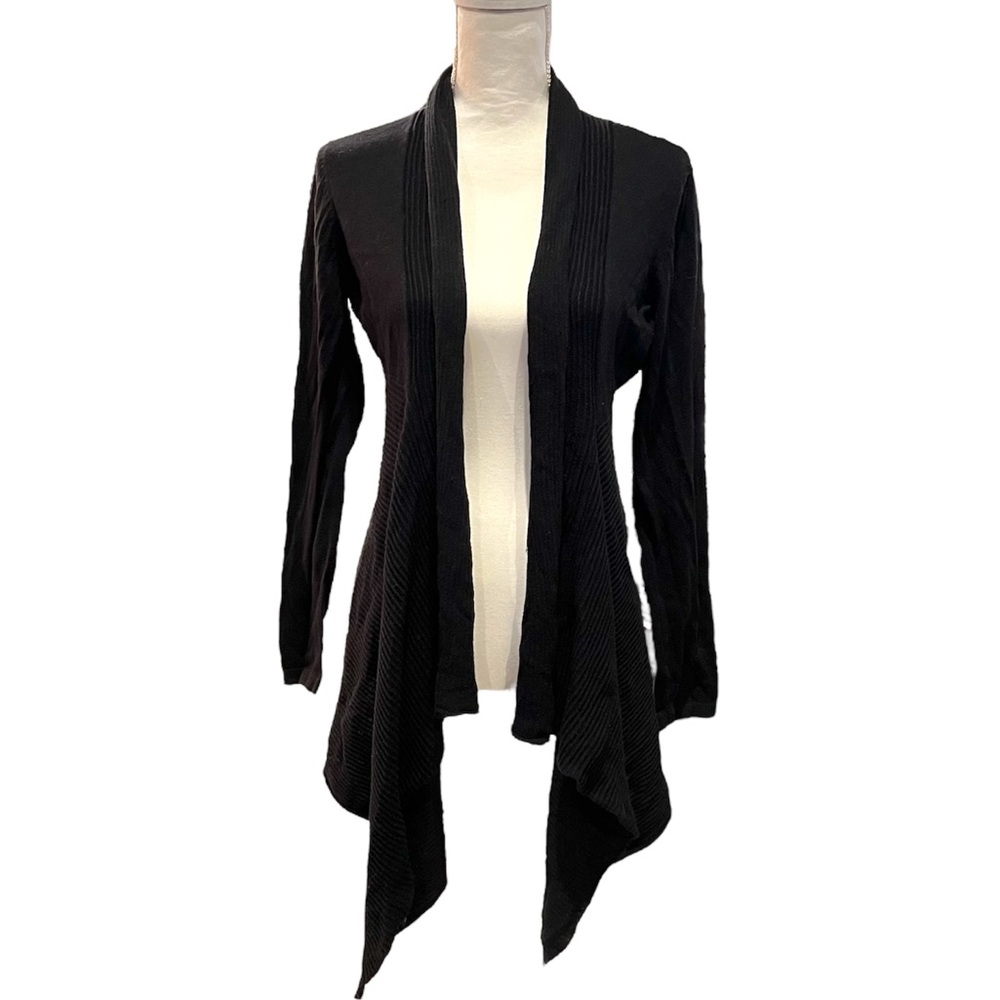 New York & Company Streetwear Black Draped Open Front Cardigan